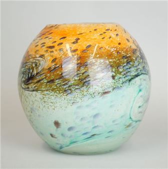 Vase ball in blown glass orange and blue - Gabriel Milesi