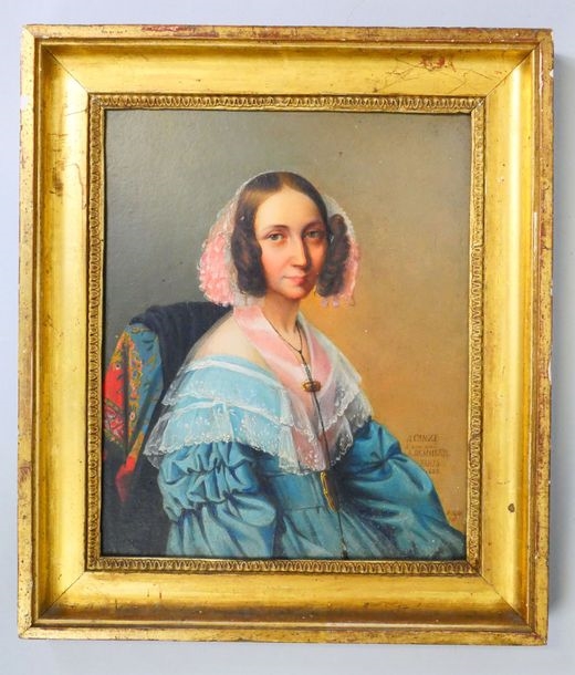 attributed to Portrait of a lady of quality Oil on cardboard - August Alexius Canzi