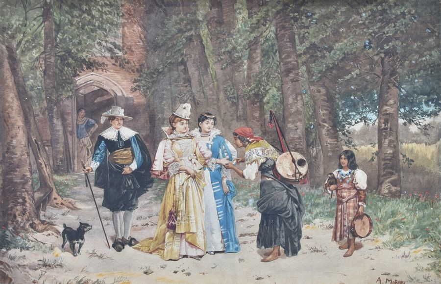 Artwork by A. Moreau, MOREAU (École française de la seconde moitié du XIXe) La bonne aventure Aquarelle, signée en bas à droite 34 x 51 cm