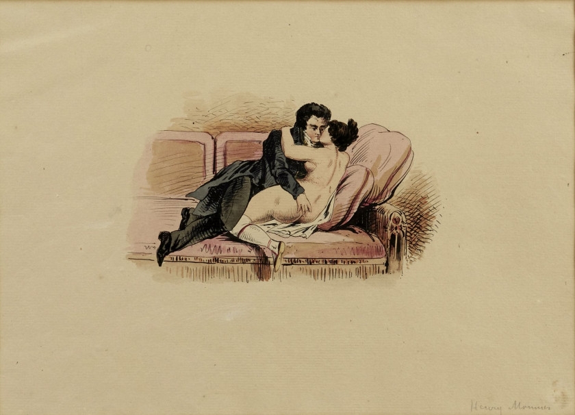 Artwork by Henry Monnier, Les amants, Made of aquarelle