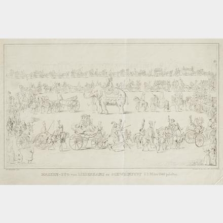 Artwork by F. Kornacher, Masken-Zug vom Liederk(r)anz zu Schweinfurt 13 März 1840 gehalten, Made of Lithograph