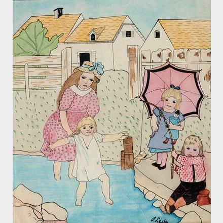 Kinder am Teich by Oskar Laske, um 1930