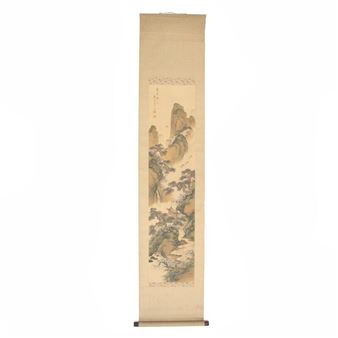 A pagoda in mountanious landscape and the rising sun - Tang Xian