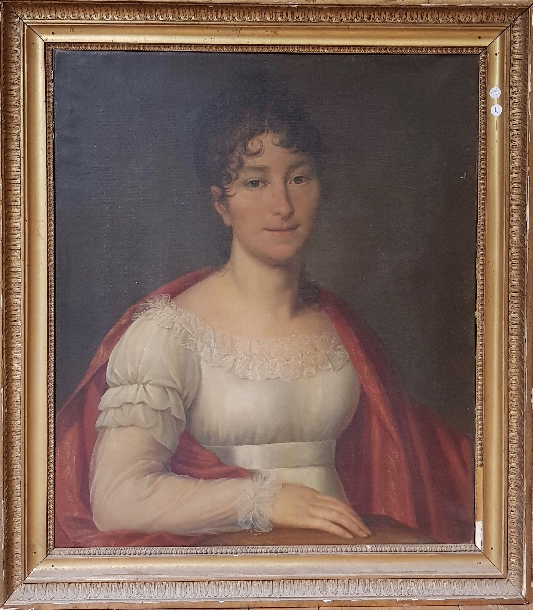 Portrait de jeune femme au châle rouge by French School, 19th Century, circa 1800
