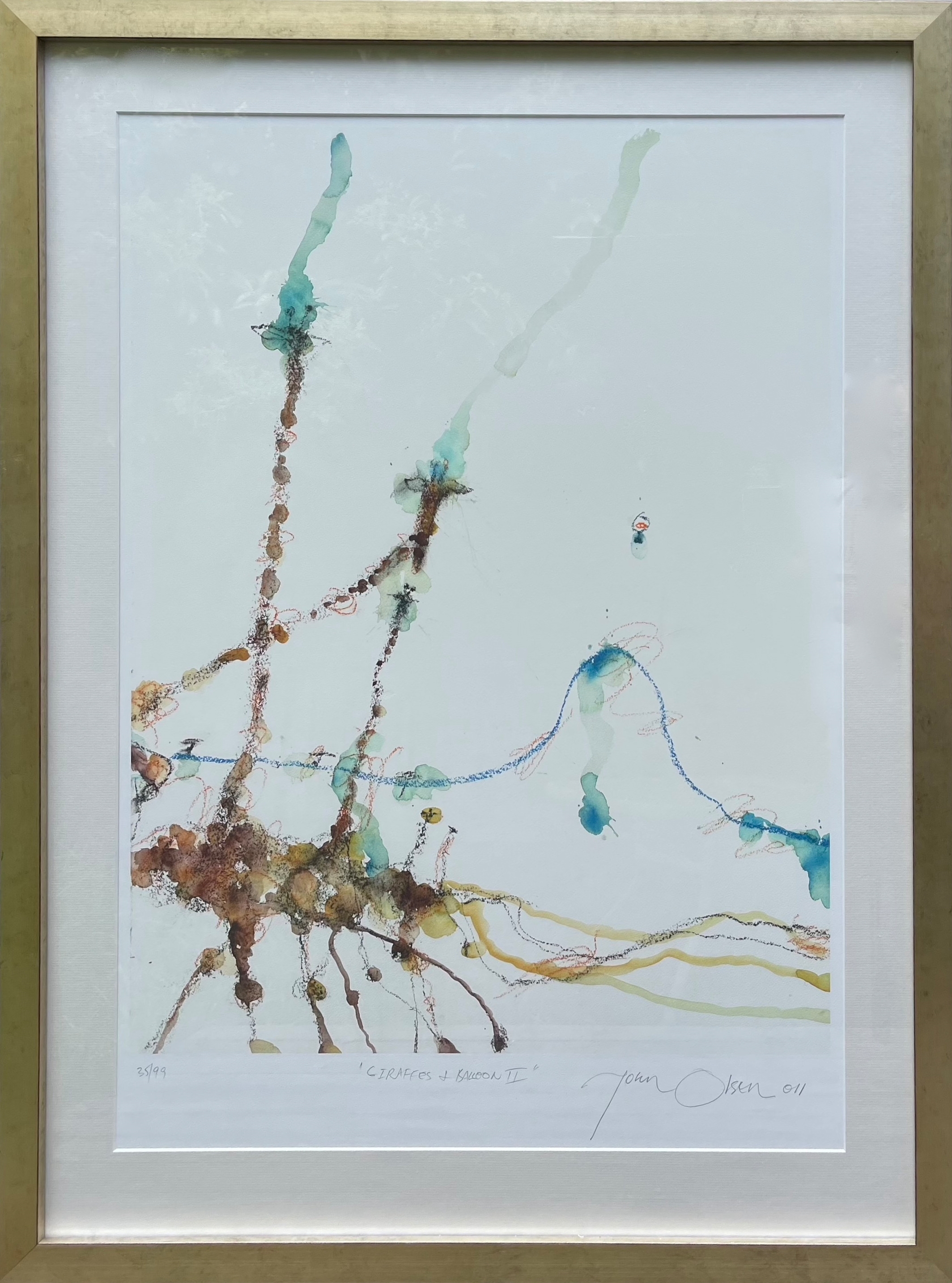 Artwork by John Olsen, Giraffes and Balloon II, 20011, Made of archival pigment print