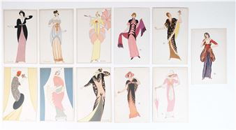 Otto LENDECKE (1886-1918) Très rare ensemble de 11 cartes lithographiques sur le thème de la mode 1912 - WIENER WERKSTATTE n°848 à 857 et 859 (superbes états) - Otto Lendecke