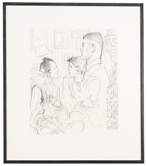 Sketch of Diana Vreeland, Paloma Picasso and André Leon Talley by Antonio Lopez, Executed in 1983