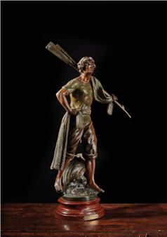 Two-colored sculpture in regula with brown patina Entitled on the plate : " on the beach - François Moreau