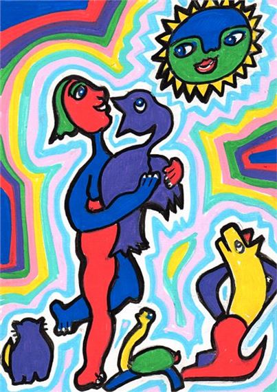 In her arms / Mixed media on paper / Signed, titled and dated by Gérard Sendrey, dated 2018