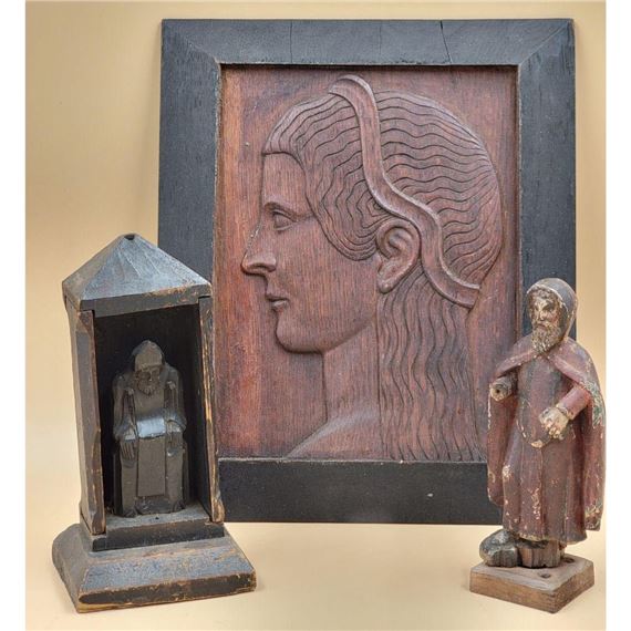 Lifetime Lot Of 3 Religious Wood Carvings, Wall Plaque and Santos 18