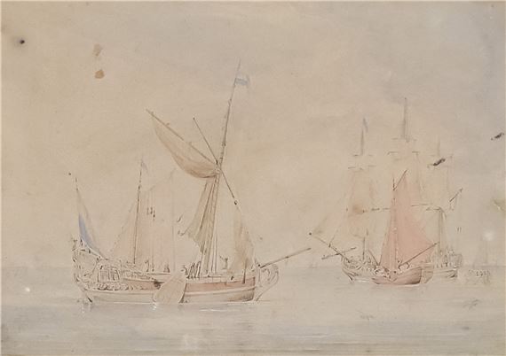 Willem van de Velde II | Dutch fishing vessels at anchor in a calm sea ...