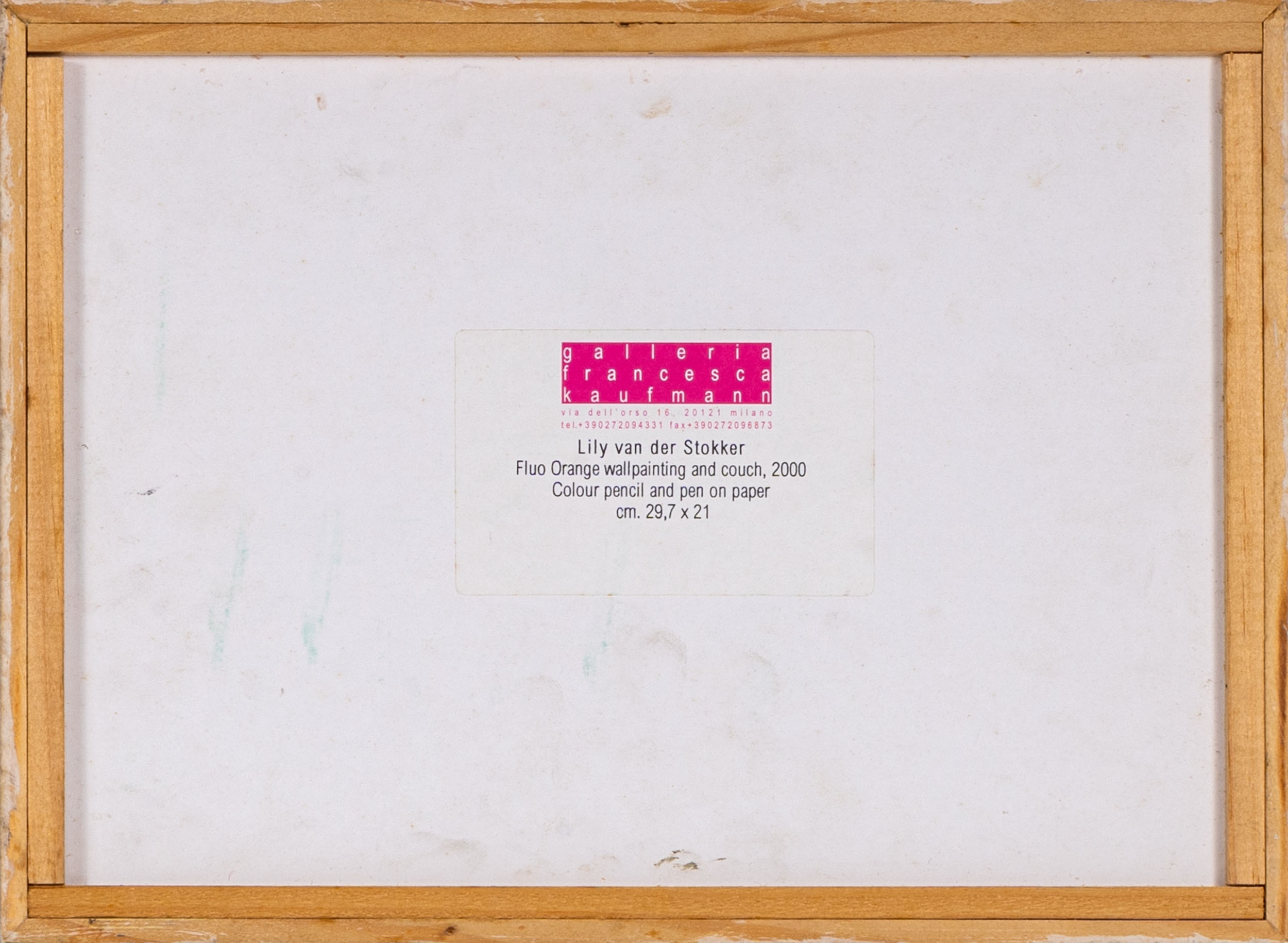 Artwork by Lilly van der Stocker, Fluo orange wallpainting and couch, Made of Pencil and pastels on paper