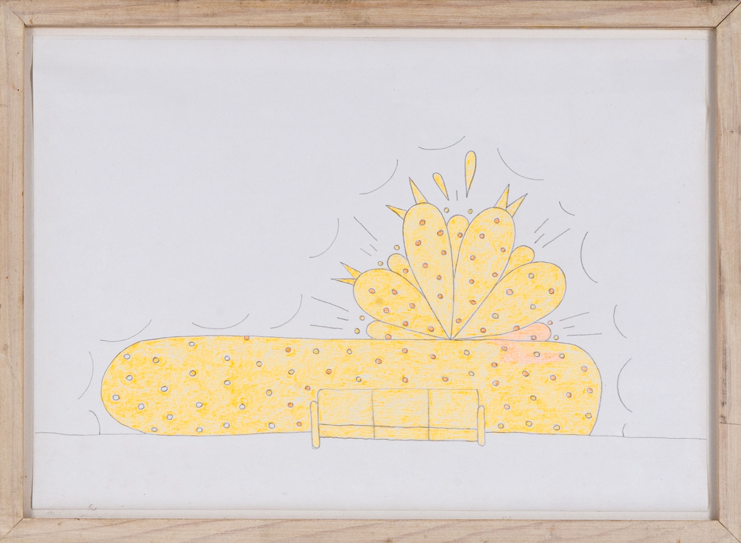 Artwork by Lilly van der Stocker, Fluo orange wallpainting and couch, Made of Pencil and pastels on paper