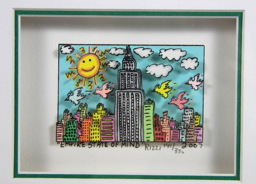 James Rizzi | Empire State of Mind, bunte Skyline mit Sonne, Vögeln u ...