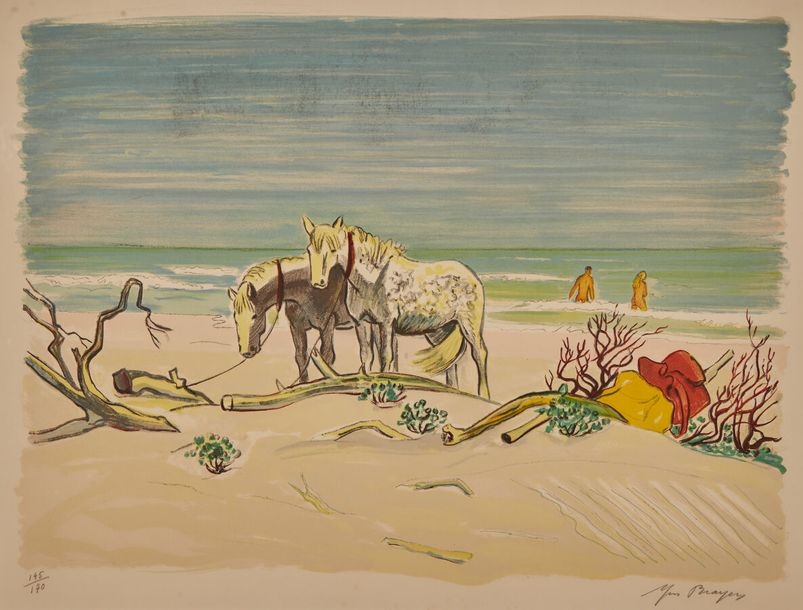 Yves Brayer Bathers on a beach in the Camargue MutualArt
