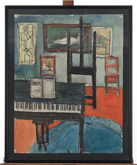 Interieur mit Piano und Staffelei - Hackler Ewald