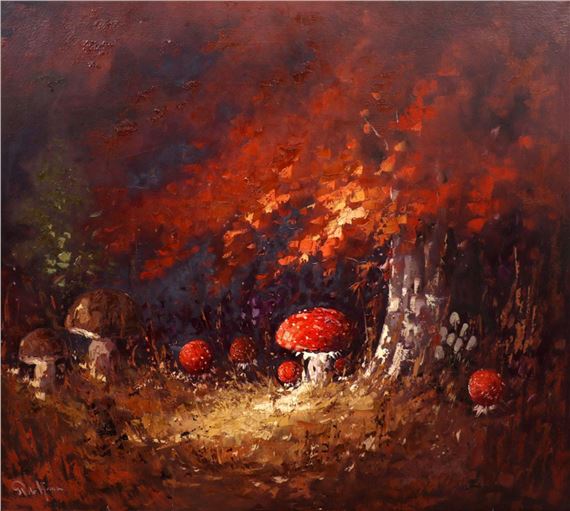 Herfstbos met paddenstoelen by Rob de Haan