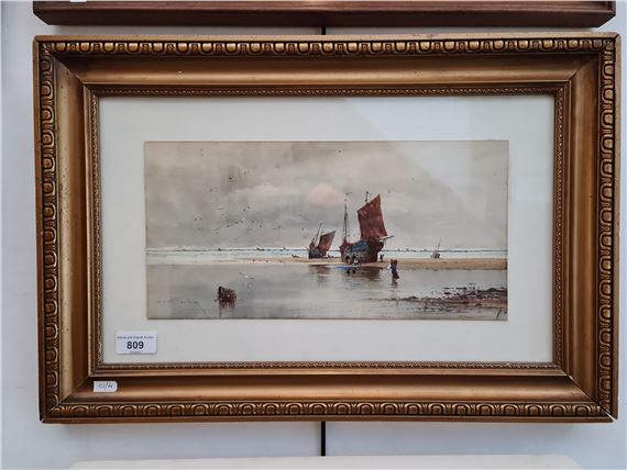 beach with fishing boats by Albert Procter