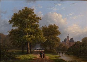 View of the Keppel castle with a flock of sheep - Hermanus Everhardus Rademaker