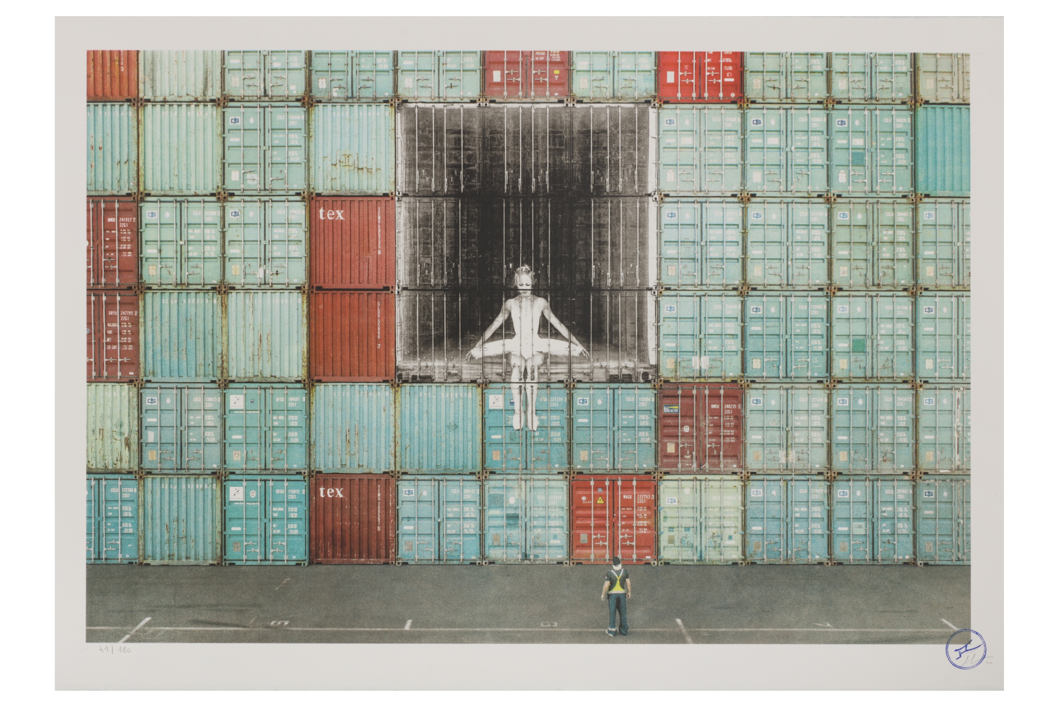 Artwork by JR, In the Container Wall, Le Havre, France, 2014, Made of lithograph in colours on 300gsm BFK Rives wove