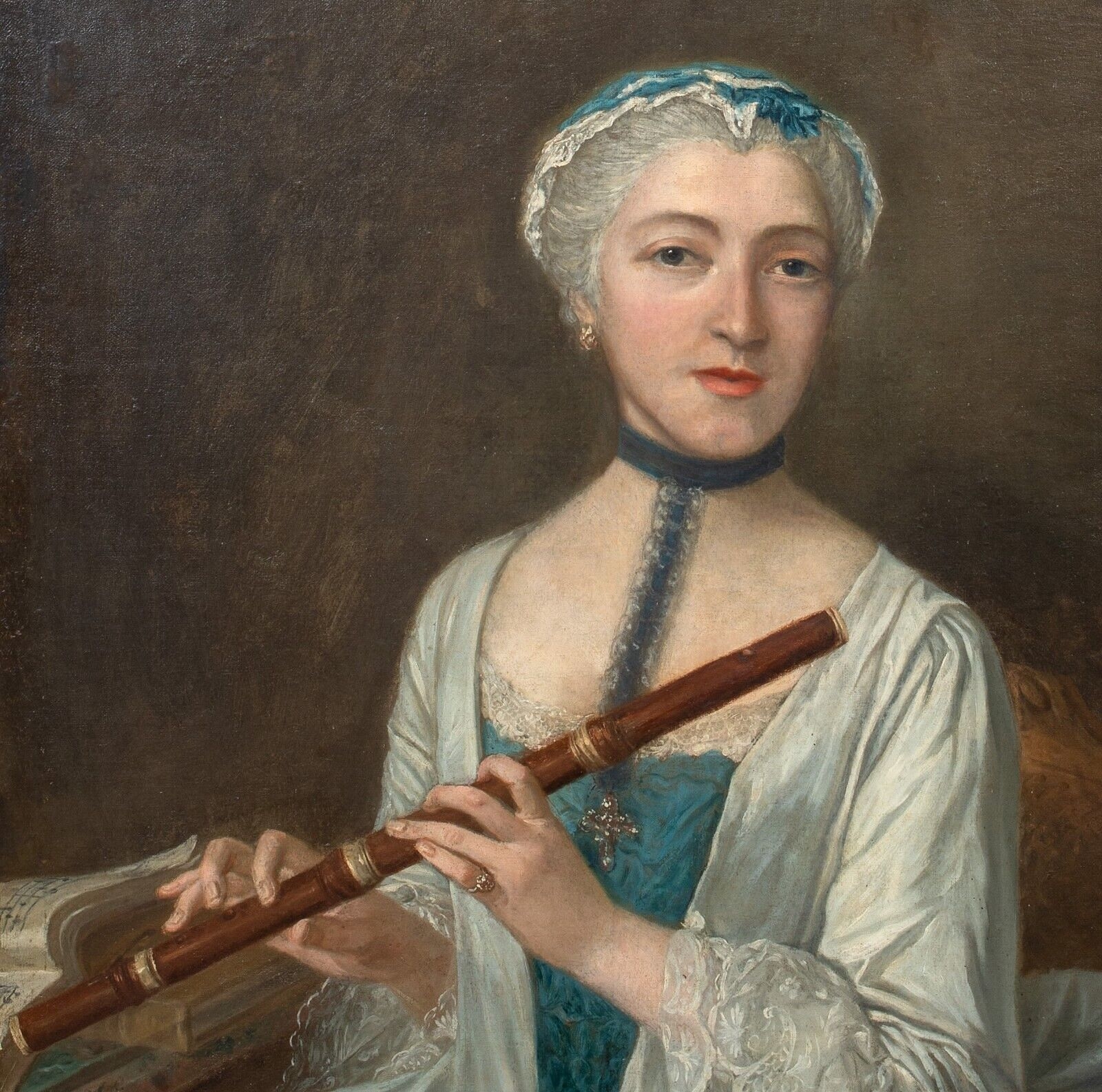 French School, 18th Century | PORTRAIT OF A LADY HOLDING A FLUTE OIL ...