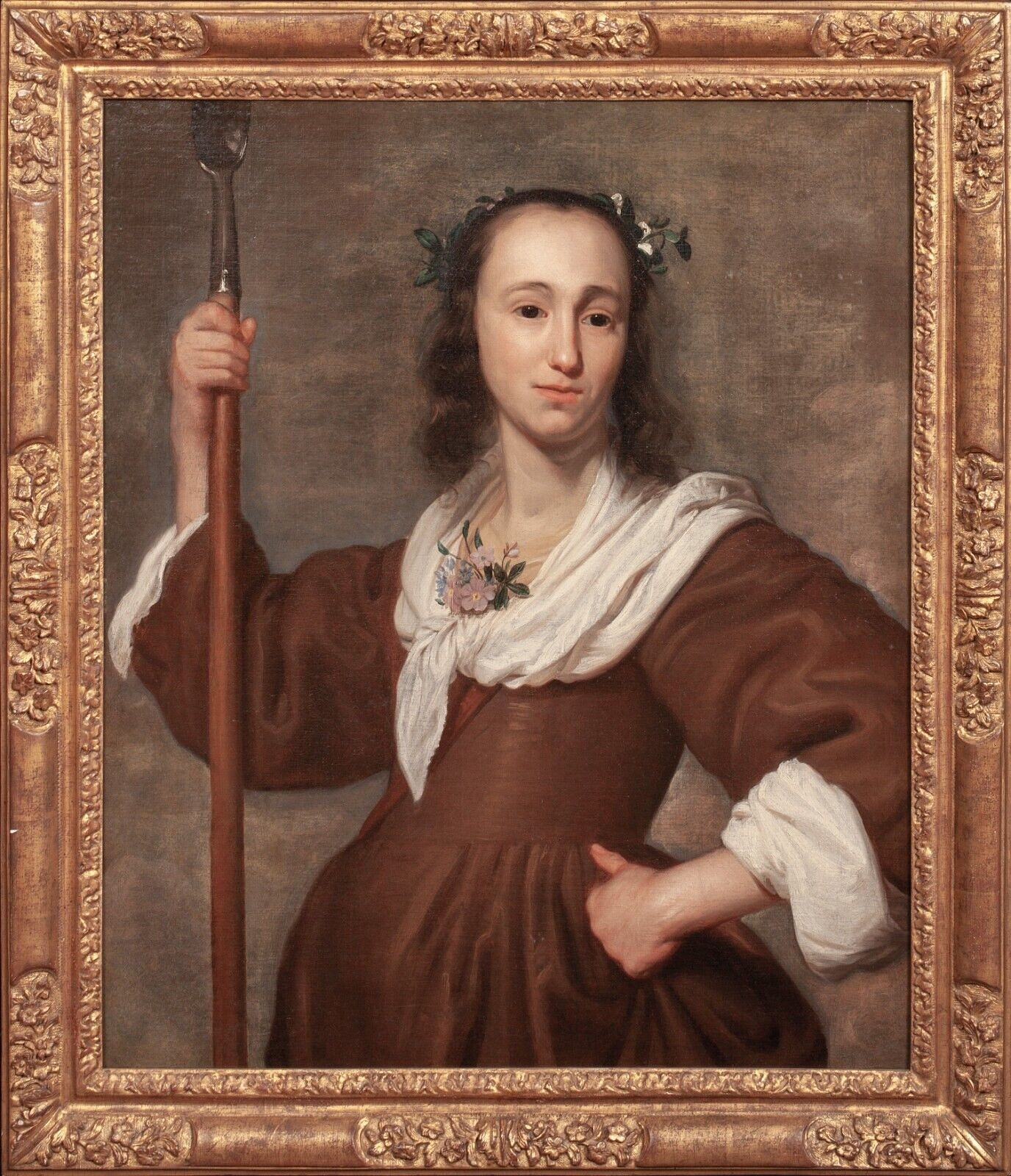 PORTRAIT OF A LADY AS DIANA OIL PAINTING by Dutch School, 17th century