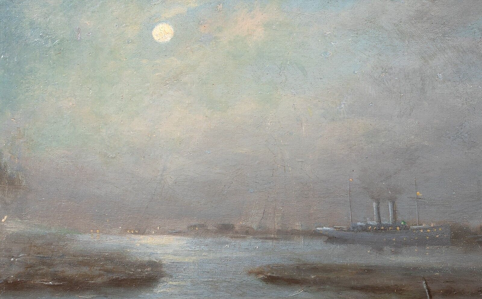 James Abbott McNeill Whistler VIEW OF THE THAMES OIL PAINTING ca 