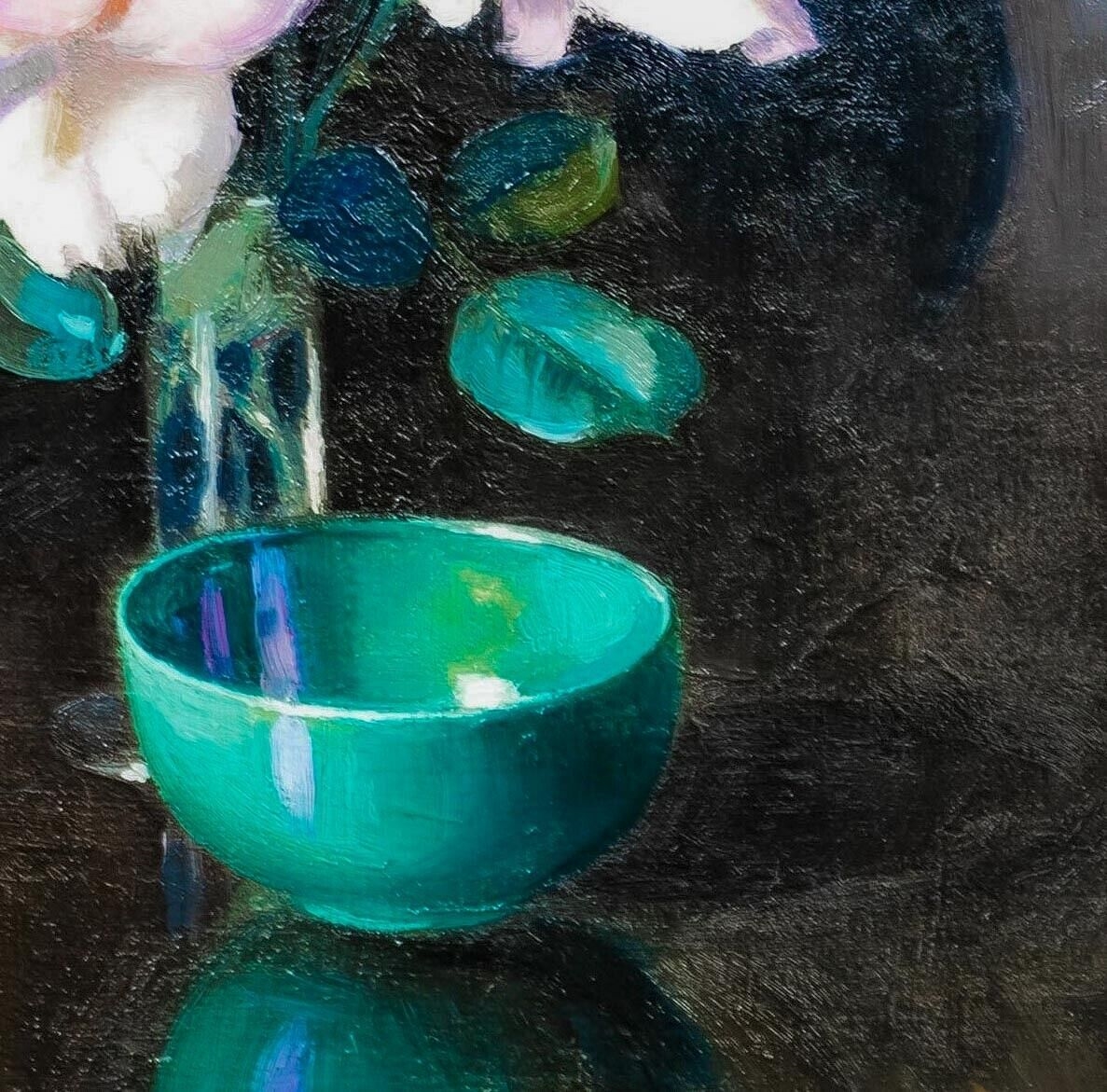 Edward Hartley Mooney STILL LIFE FLOWERS CAMELLIA'S GLASS VASE OIL