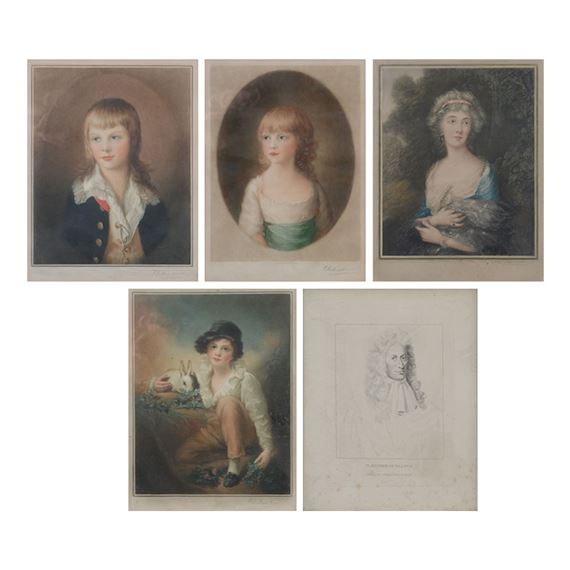 Four mezzotint portraits and an engraving - E. E. Milner