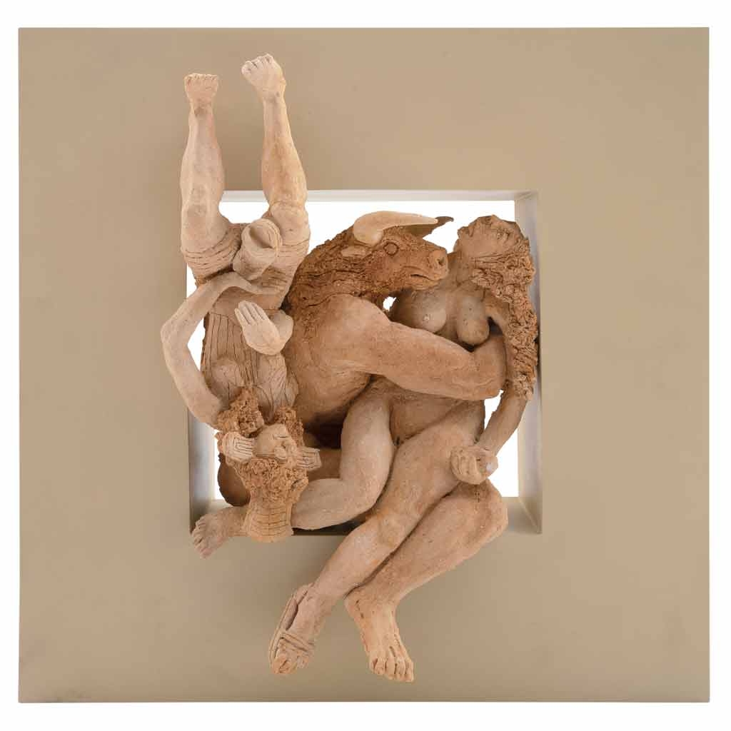 Artwork by Carlos Marín, El sueño de quién, Made of cerámica con óxidos y metal pintado