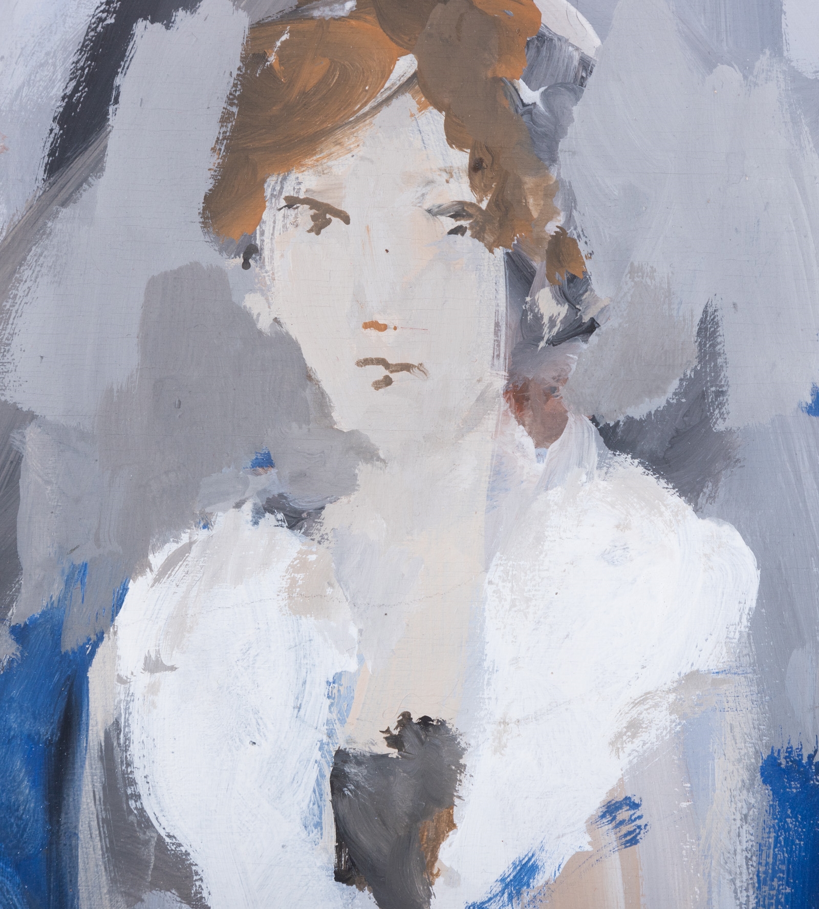 Artwork by Angiolo Liverini, Woman in White, Made of White, oil, Oil on board