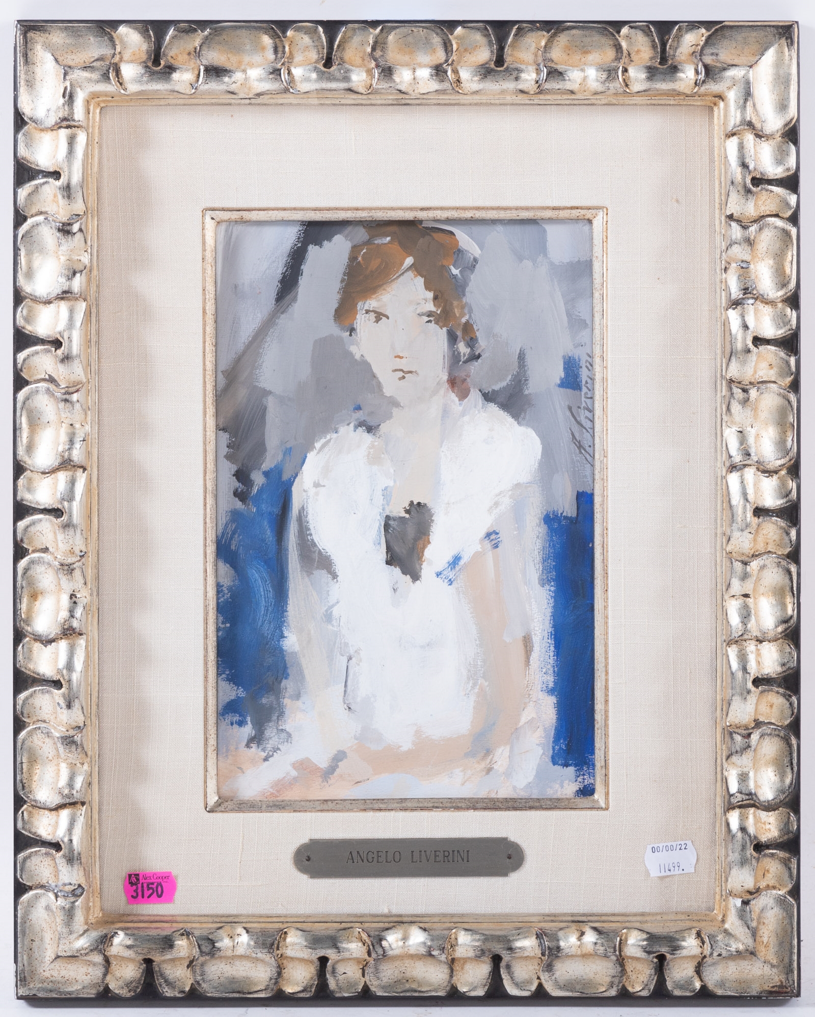 Artwork by Angiolo Liverini, Woman in White, Made of White, oil, Oil on board