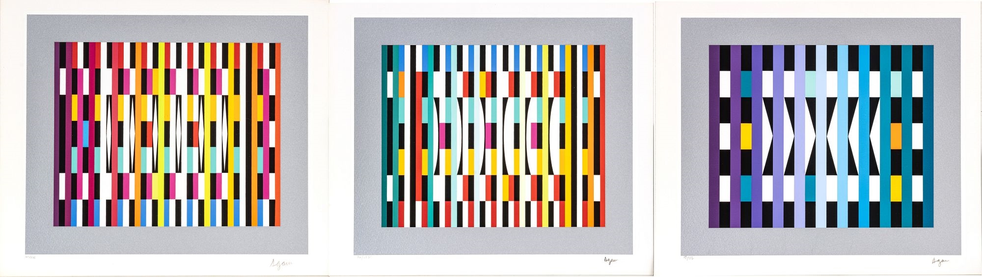 Yaacov Agam (Israeli, 1928) Silkscreens In Colors On Wove Paper, High Rhythm; Pointed Rhythm; Vertical Rhythm, H 9.25'' W 10.75'' 3 pcs by Yaacov Agam