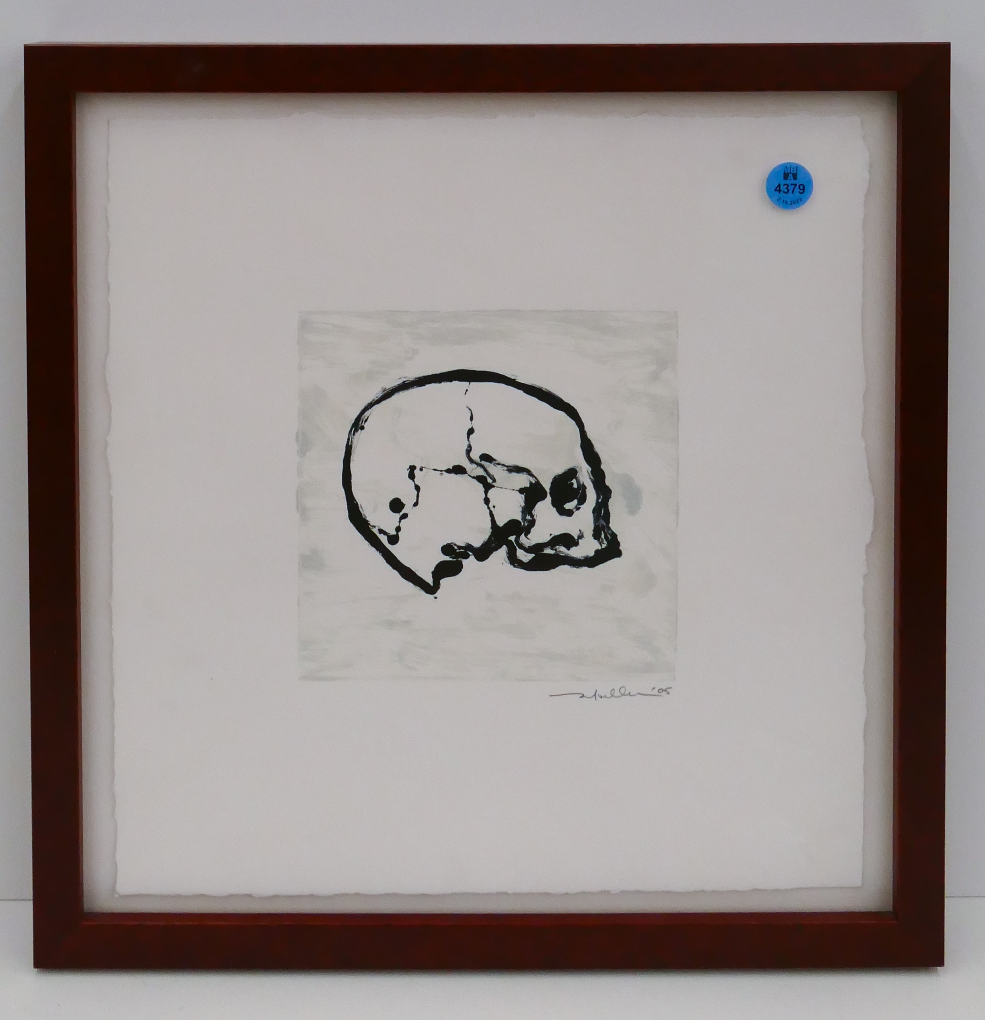 Artwork by Mark Mueller, Mark Mueller ''Skull'' 2005 Monotype Framed 14.5''x14.5'', Made of Monotype