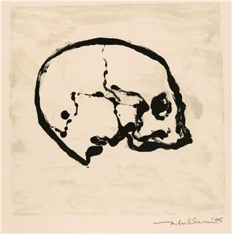 Mark Mueller ''Skull'' 2005 Monotype Framed 14.5''x14.5'' - Mark Mueller