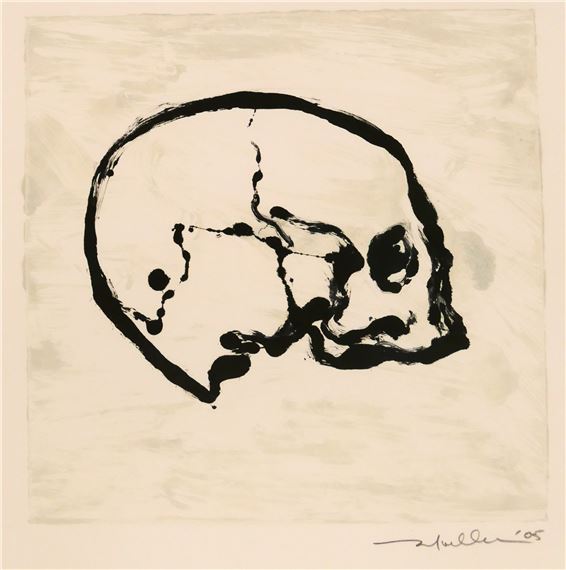 Mark Mueller ''Skull'' 2005 Monotype Framed 14.5''x14.5'' - Mark Mueller