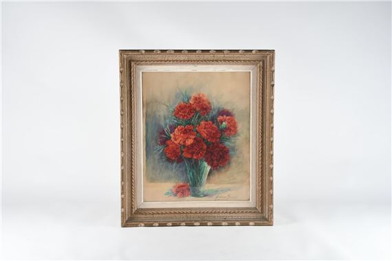 . Bouquet d'oeillets dans un vase. Aquarelle sur papier signée en bas à droite. 46 x 38 cm. by Madeleine Renaud