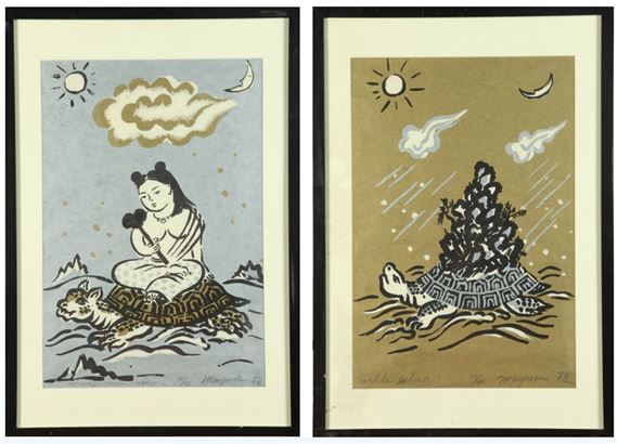 Pair: "Turtle Island" and "Manjushri Rides,", by Mayumi Oda