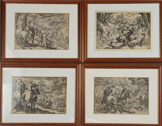 Scenes of hunting with boar, deer, lion. by Antonio Tempesta