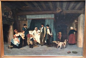 BARBIER (XIXème siècle) La laboureur et ses enfants Huile sur toile Signée en bas à gauche et annotée (d'après Duverger) 52 x 76 cm - A. Barbier
