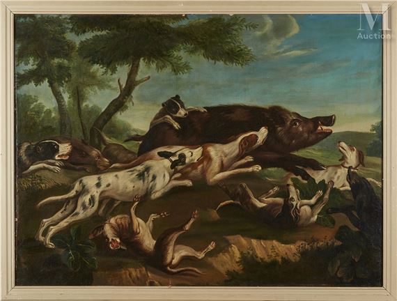 La chasse au sanglier by Alexandre-François Desportes, French School, 19th Century