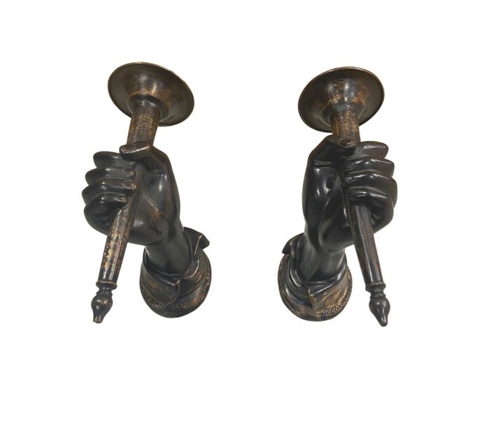 Horacio Cordero | Pair of sconces hand torch holder, in bronze with ...