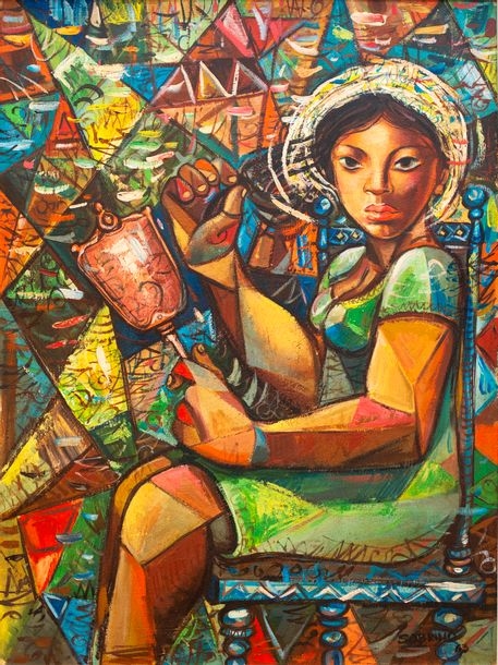 Artwork by Car­los So­brino Buhi­gas, Portrait of a woman, Made of mixed media