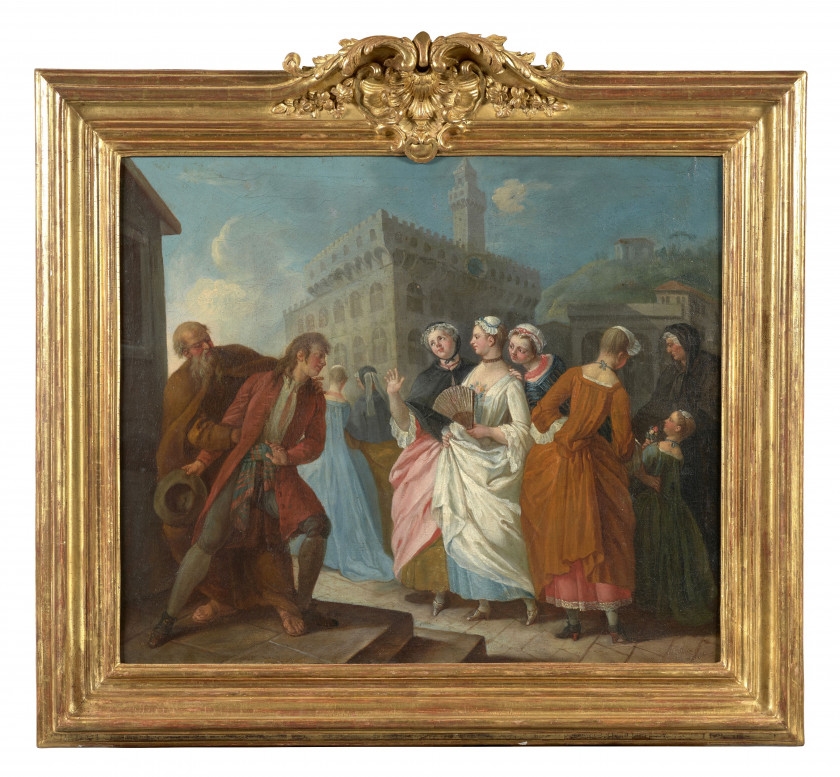 French School, 18th Century | Les oies du frère Philippe devant le
