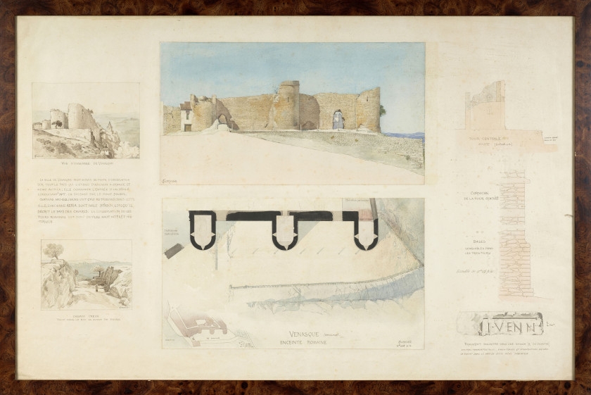 Artwork by Jean  Camille  Formigé, Venasque, enceinte romaine, Made of Aquarelle sur trait de plume, encre de Chine et crayon
