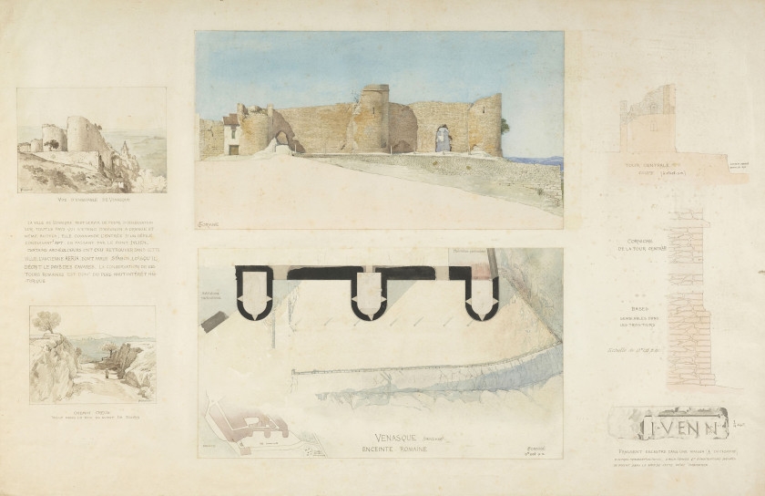 Artwork by Jean  Camille  Formigé, Venasque, enceinte romaine, Made of Aquarelle sur trait de plume, encre de Chine et crayon