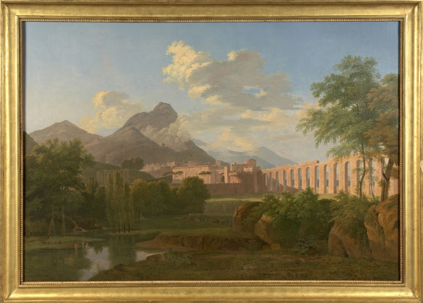 Artwork by Agathon du Petitbois, Paysage classique avec aqueduc et forteresse, Made of Huile sur toile
