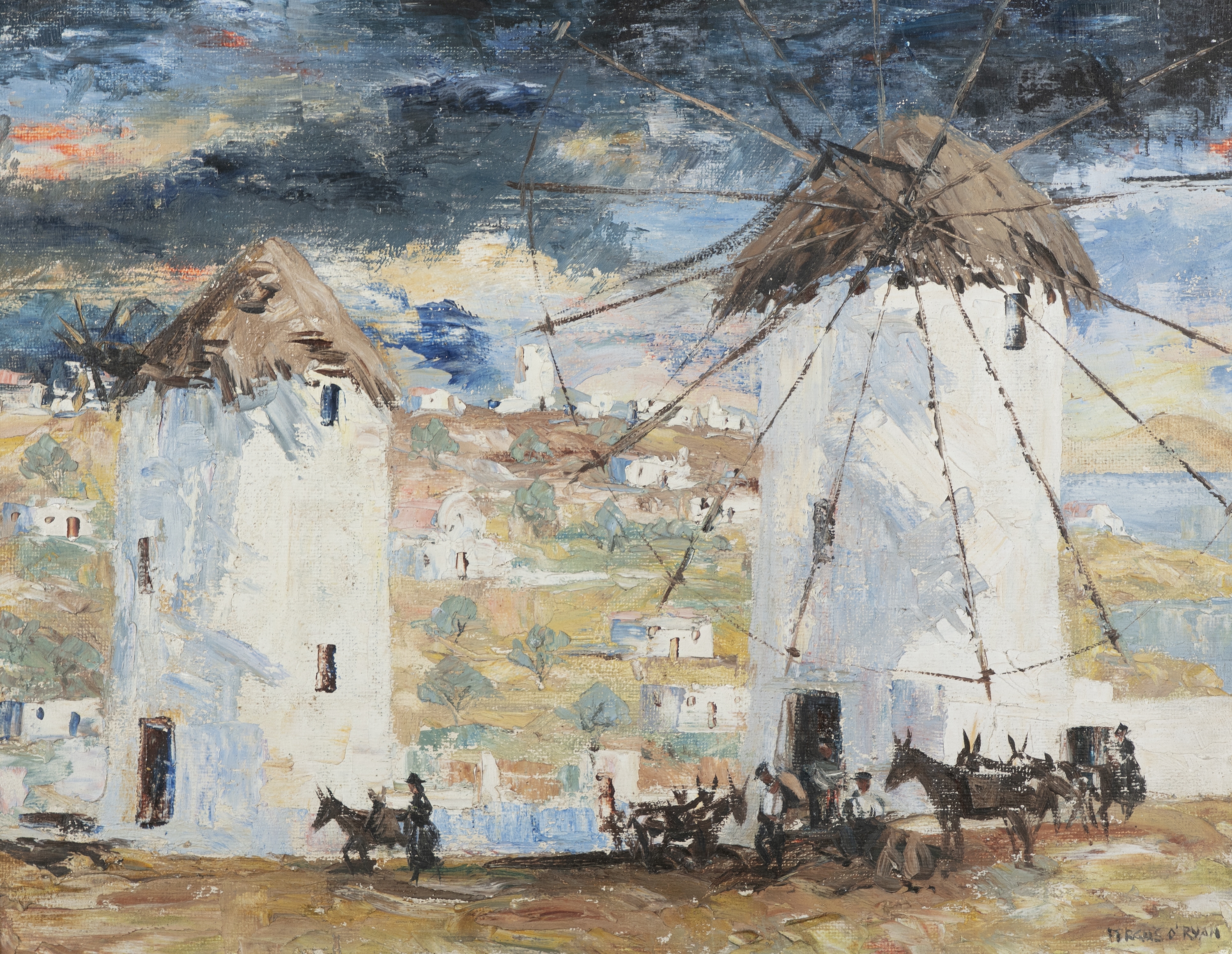 Fergus O'Ryan | Spanish Landscape with Windmills and Figures | MutualArt