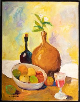 still life withbottles and fruit - Annalize Pilasik