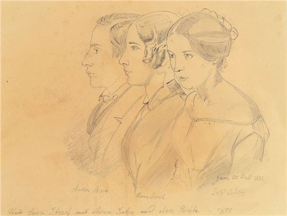 Anton Storch, Anna Storch, Lute Ludolff, woman Anna Storch with her son and her niece by Friedrich Preller the Elder, 1851